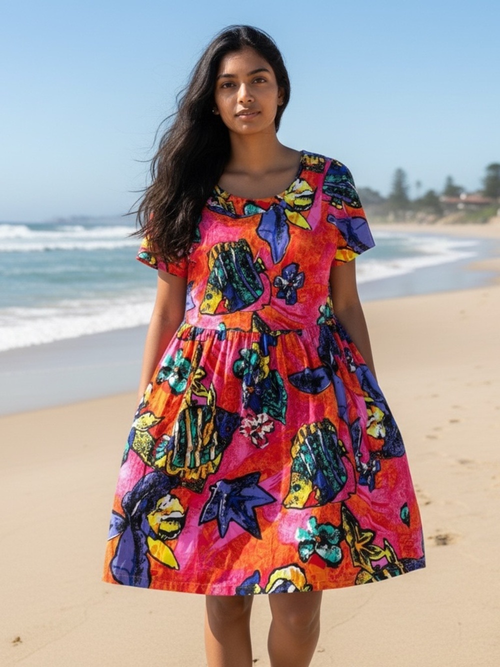 Hilo Hattie vintage Hawaiian 🌺 Floral Mini Dress with pockets XS art to wear